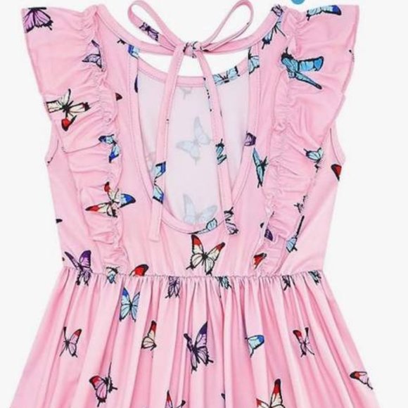 Toddler Girl Dress for Kids Summer Beach Dress Ruffle Sleeveless Tie Back Sz 5-6 - Picture 4 of 6